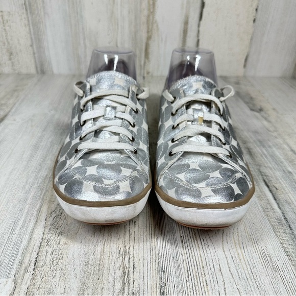 Dr Scholl's Maylee Lace Up Sneakers Geometric Silver Metallic Polka-Dot #65 - Picture 2 of 12